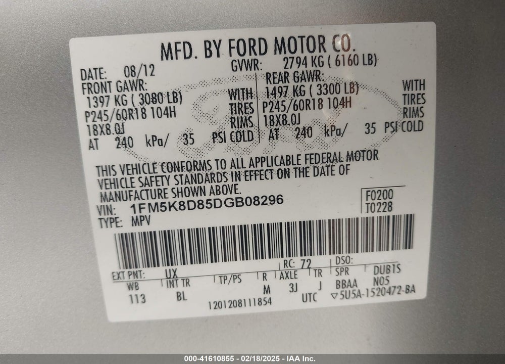 2013 FORD EXPLORER XLT VIN: 1FM5K8D85DGB08296