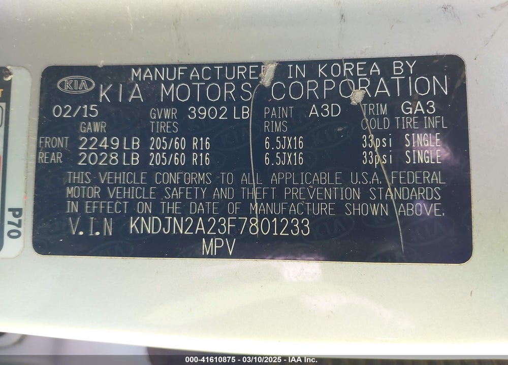 2015 KIA SOUL VIN: KNDJN2A23F7801233