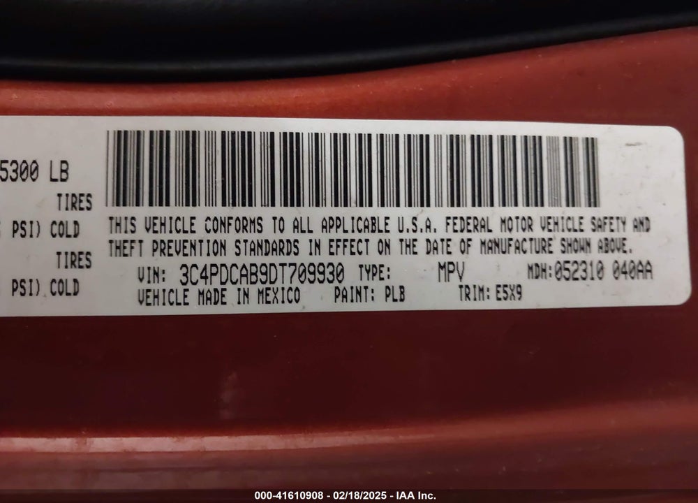 2013 DODGE JOURNEY AMERICAN VALUE PKG VIN: 3C4PDCAB9DT709930