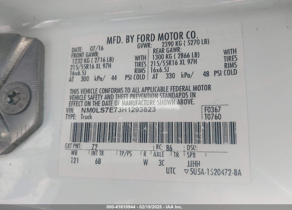 2017 FORD TRANSIT CONNECT XL VIN: NM0LS7E73H1293823
