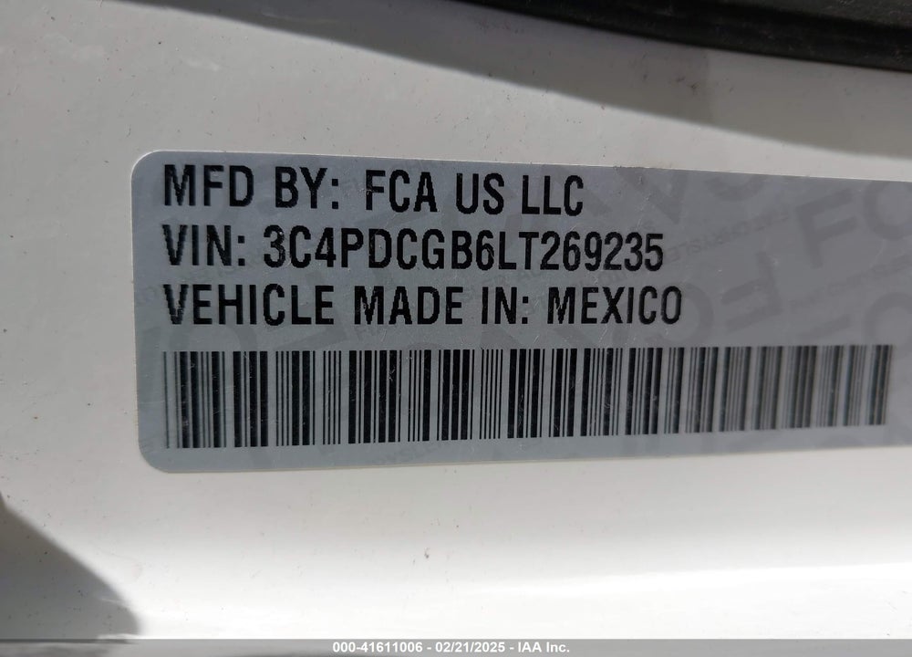 2020 DODGE JOURNEY CROSSROAD VIN: 3C4PDCGB6LT269235