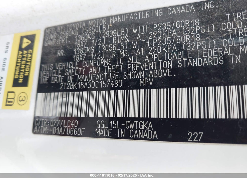 2013 LEXUS RX 350 VIN: 2T2BK1BA3DC157480