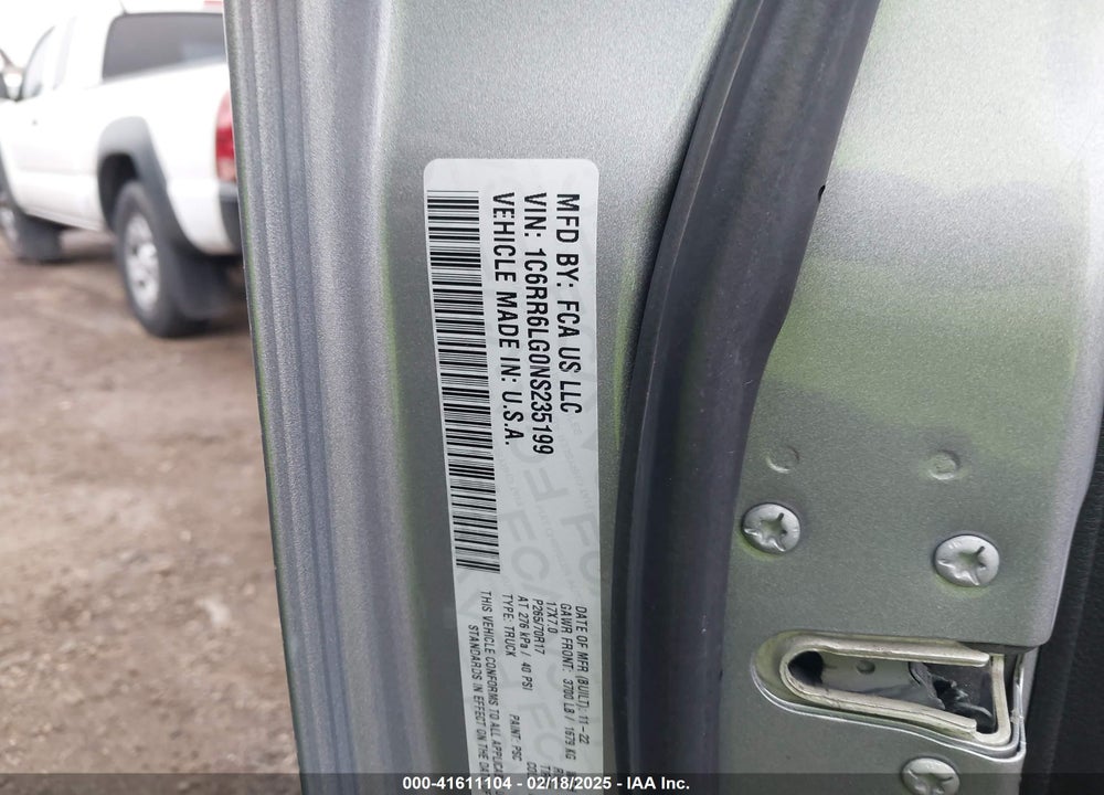 2022 RAM 1500 CLASSIC VIN: 1C6RR6LG0NS235199