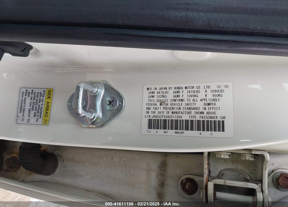2010 ACURA TSX VIN: JH4CU2F6XAC011904