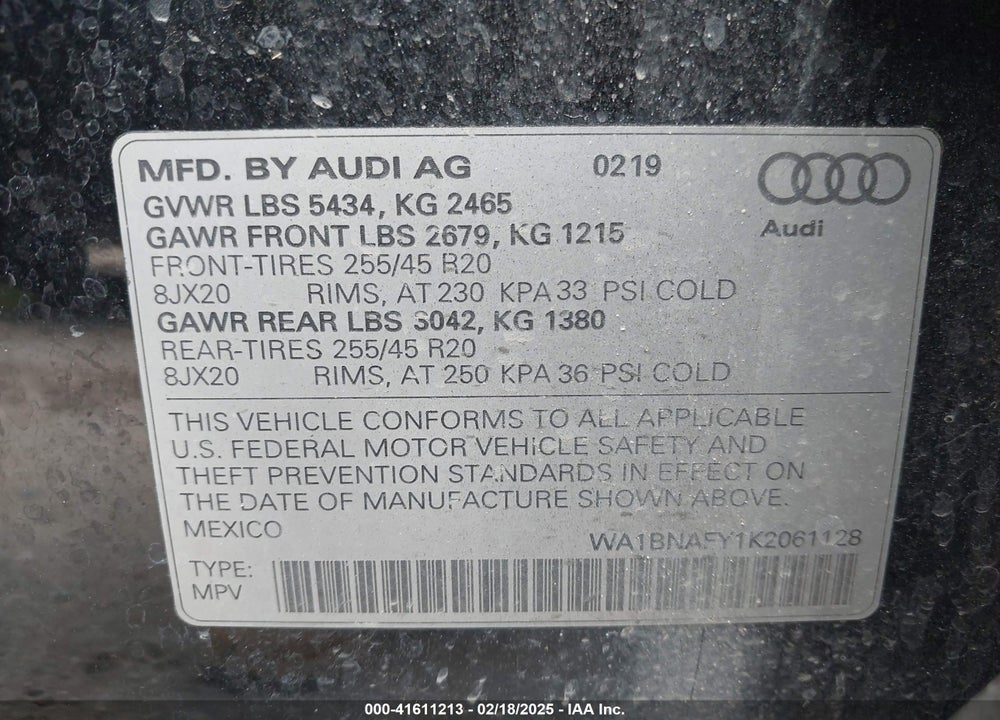 2019 AUDI Q5 VIN: WA1BNAFY1K2061128