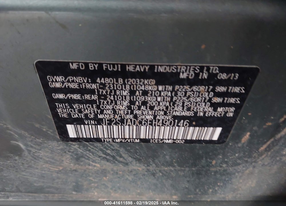 2014 SUBARU FORESTER 2.5I PREMIUM VIN: JF2SJADC6EH490146