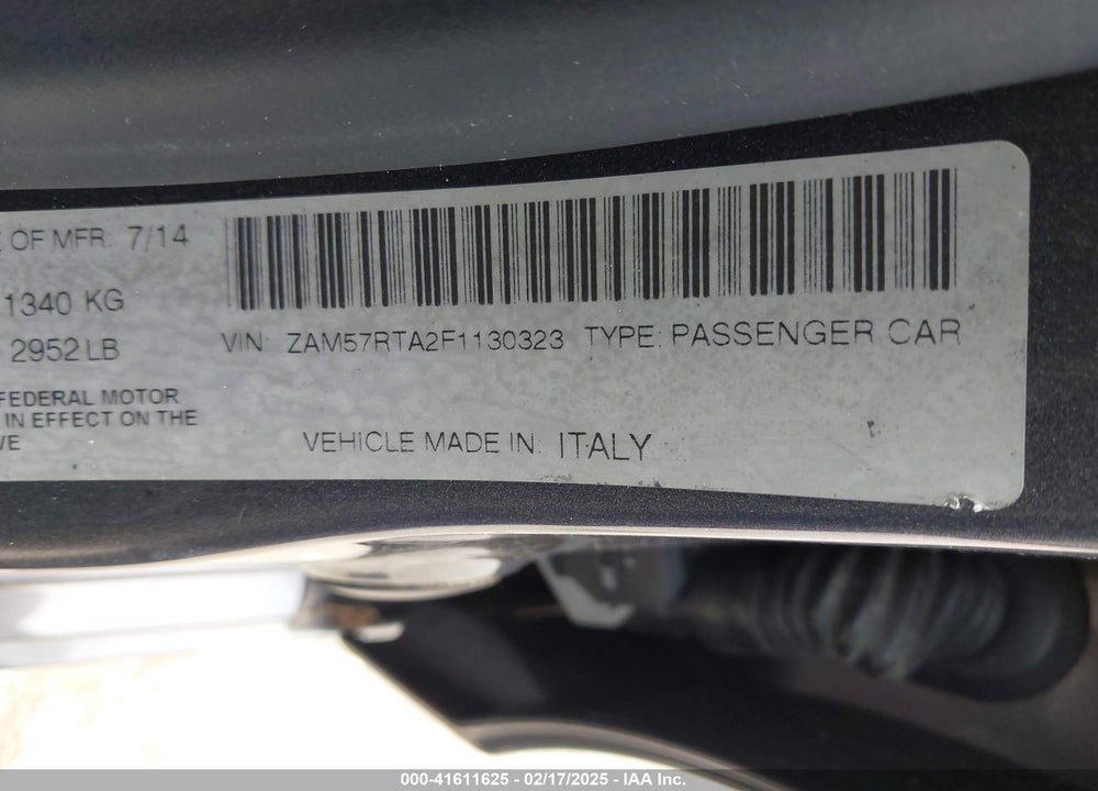 2015 MASERATI GHIBLI VIN: ZAM57RTA2F1130323