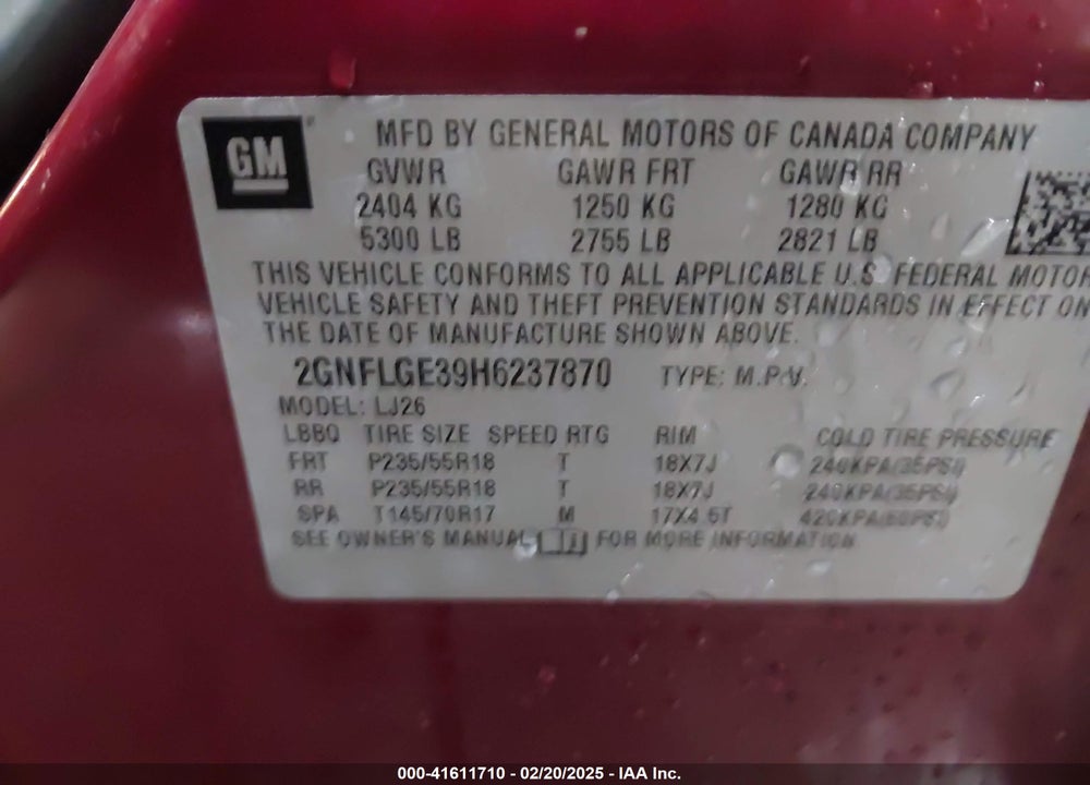 2017 CHEVROLET EQUINOX PREMIER VIN: 2GNFLGE39H6237870