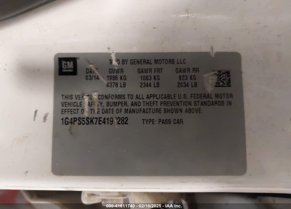 2014 BUICK VERANO VIN: 1G4PS5SK7E4190282