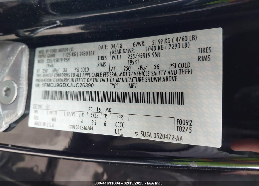 2018 FORD ESCAPE SE VIN: 1FMCU9GDXJUC26390