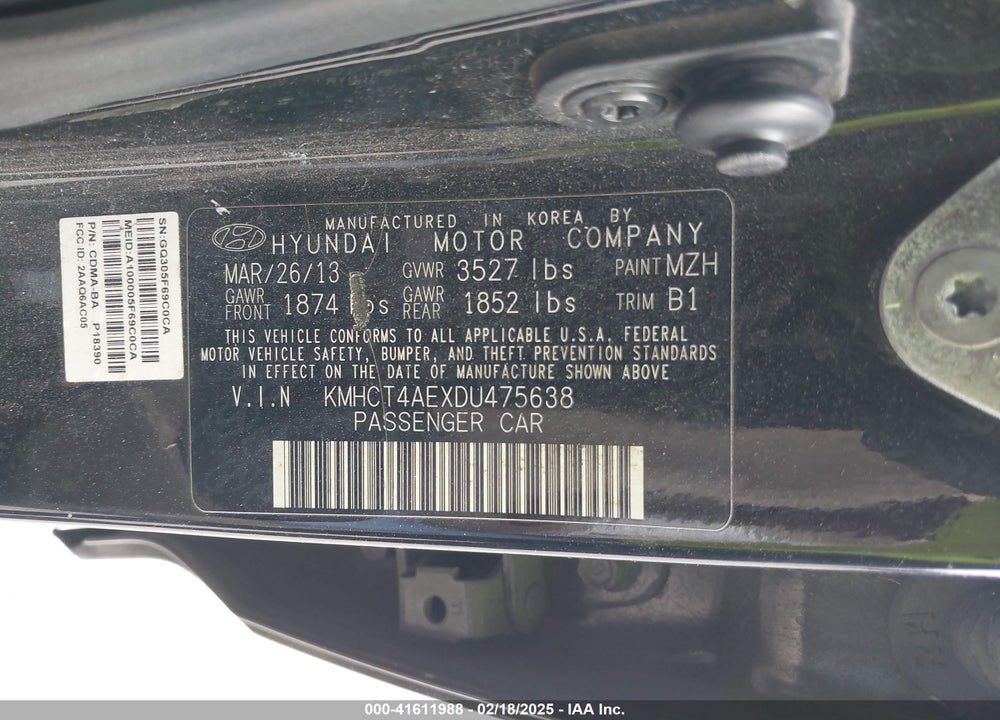 2013 HYUNDAI ACCENT VIN: KMHCT4AEXDU475638