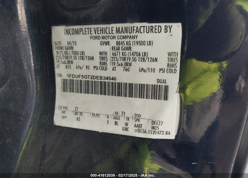 2013 FORD F-550 CHASSIS XL VIN: 1FDUF5GT2DEB34946
