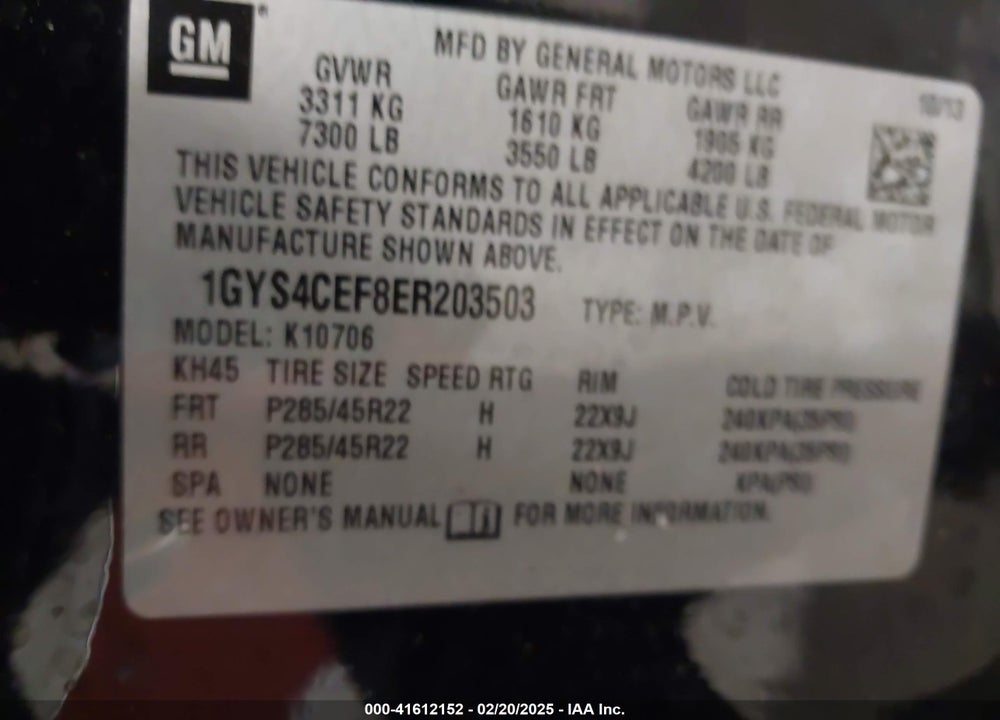 2014 CADILLAC ESCALADE VIN: 1GYS4CEF8ER203503