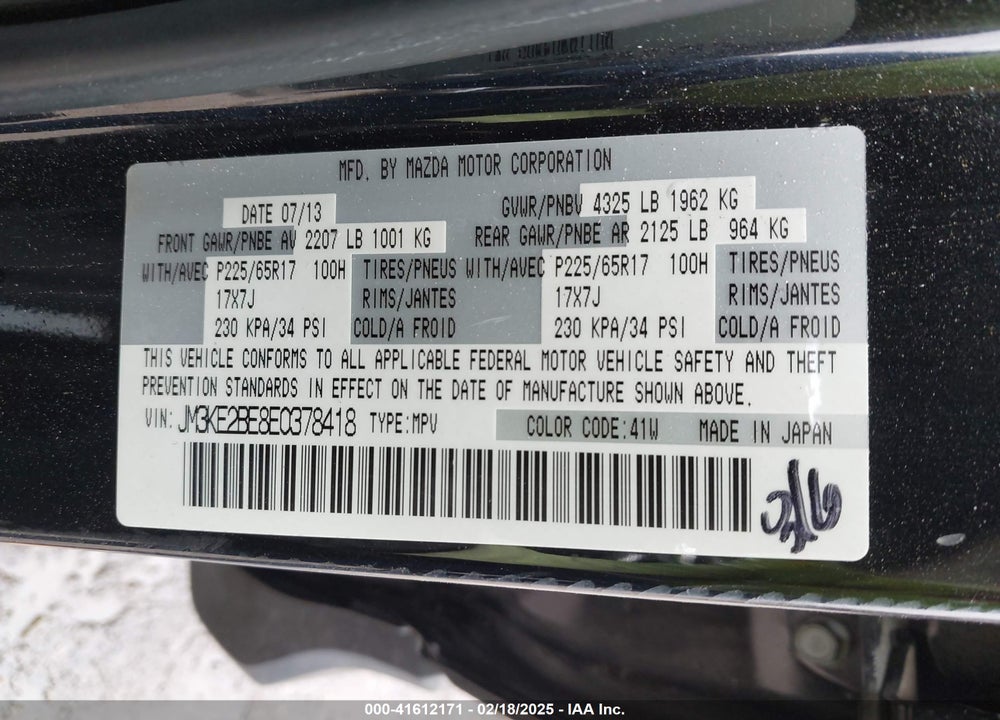 2014 MAZDA CX-5 SPORT VIN: JM3KE2BE8E0378418