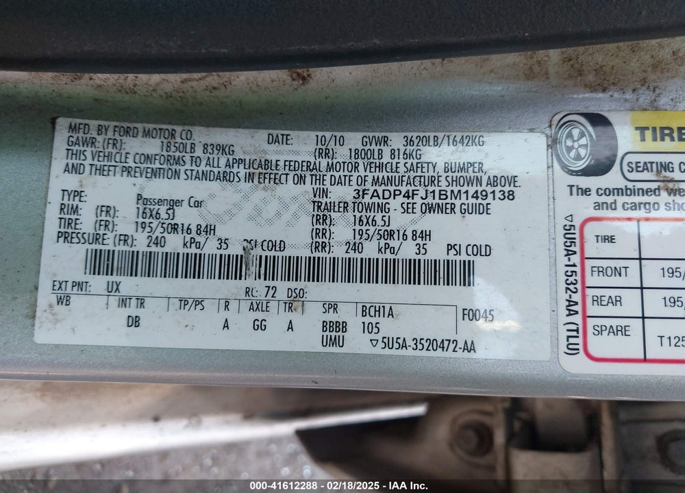 2011 FORD FIESTA SES VIN: 3FADP4FJ1BM149138