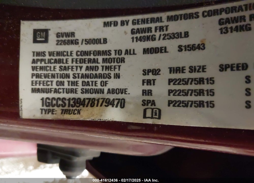 2007 CHEVROLET COLORADO LT VIN: 1GCCS139478179470