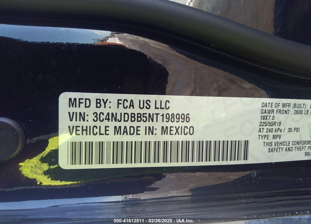 2022 JEEP COMPASS ALTITUDE 4X4 VIN: 3C4NJDBB5NT198996