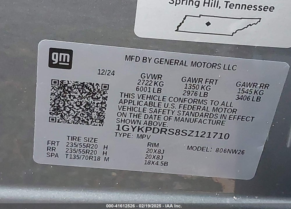 2025 CADILLAC XT6 AWD PREMIUM LUXURY VIN: 1GYKPDRS8SZ121710