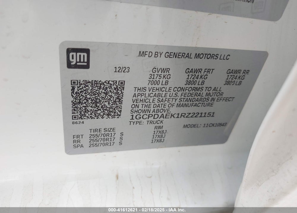2024 CHEVROLET SILVERADO 1500 VIN: 1GCPDAEK1RZ221151