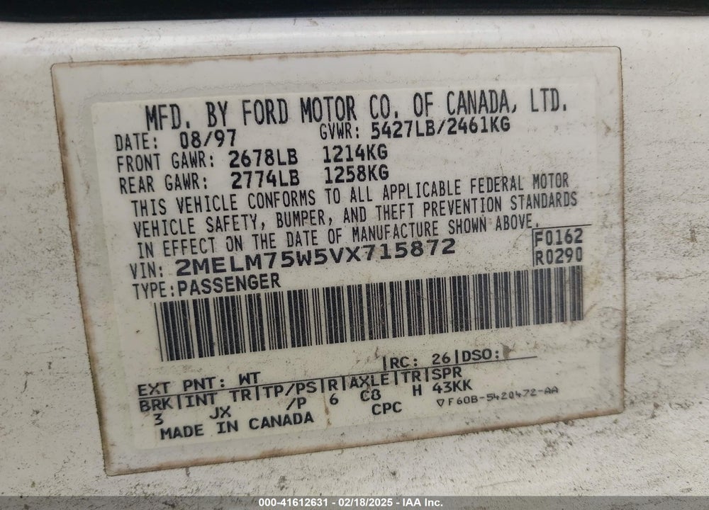 1997 MERCURY GRAND MARQUIS LS VIN: 2MELM75W5VX715872