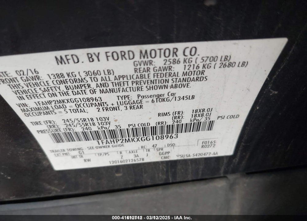 2016 FORD POLICE INTERCEPTOR VIN: 1FAHP2MKXGG108963
