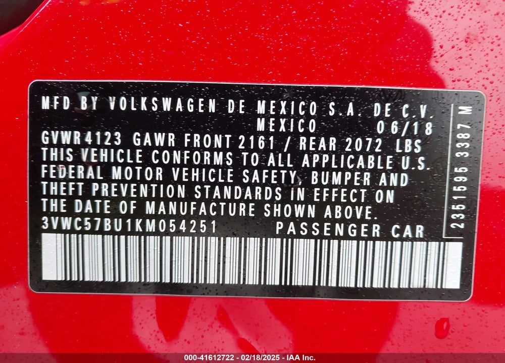 2019 VOLKSWAGEN JETTA VIN: 3VWC57BU1KM054251