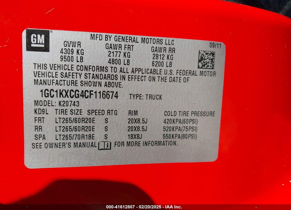 2012 CHEVROLET SILVERADO 2500HD VIN: 1GC1KXCG4CF116674