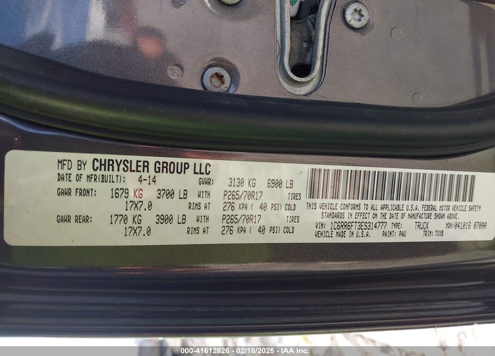 2014 RAM 1500 TRADESMAN VIN: 1C6RR6FT3ES314777