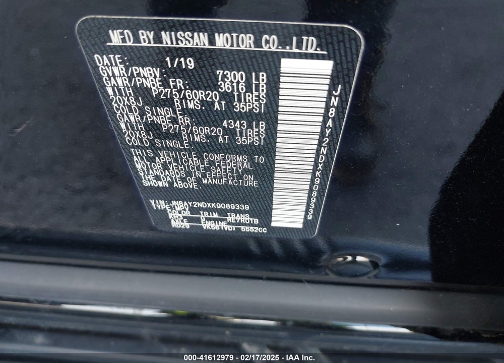 2019 NISSAN ARMADA SL VIN: JN8AY2NDXK9089339