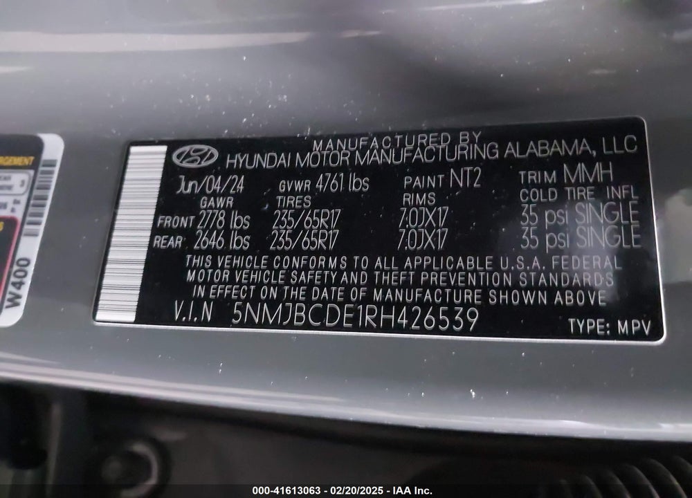 2024 HYUNDAI TUCSON SEL VIN: 5NMJBCDE1RH426539