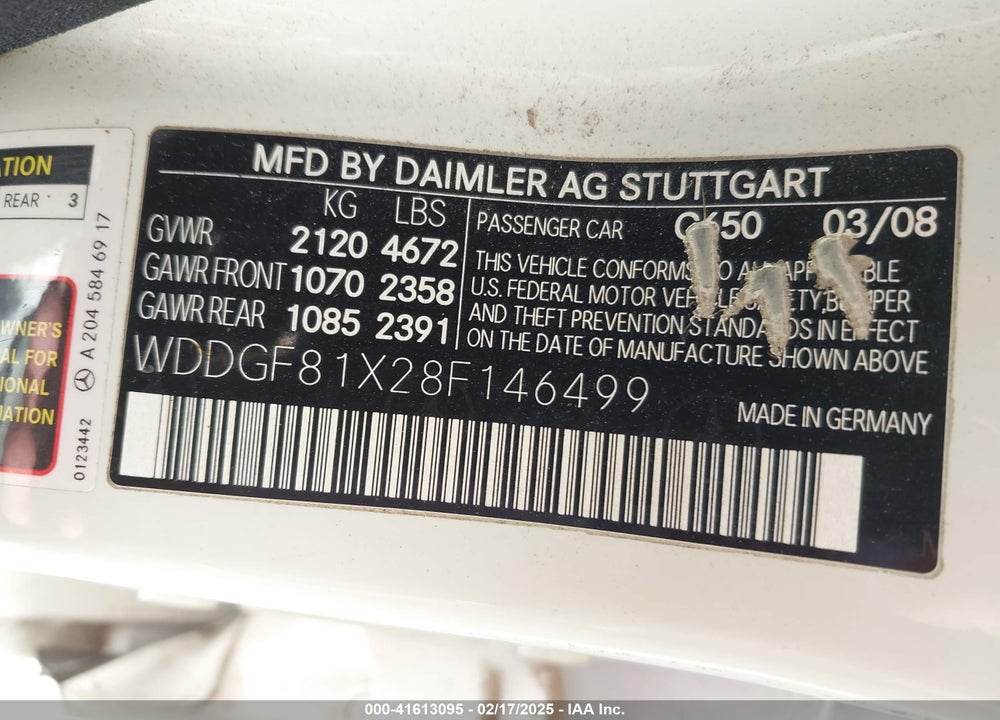 2008 MERCEDES-BENZ C 300 LUXURY 4MATIC/SPORT 4MATIC VIN: WDDGF81X28F146499