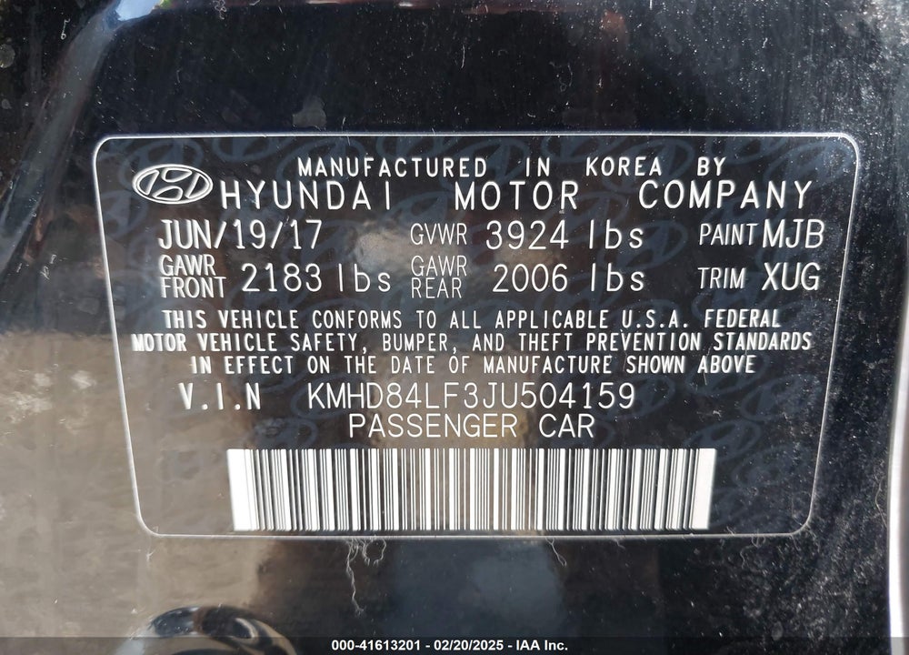 2018 HYUNDAI ELANTRA VIN: KMHD84LF3JU504159
