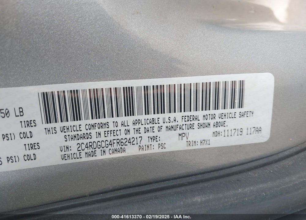 2015 DODGE GRAND CARAVAN SXT VIN: 2C4RDGCG4FR624217