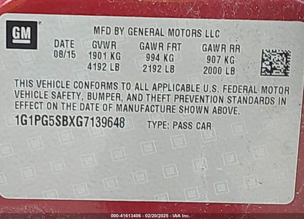 2016 CHEVROLET CRUZE LIMITED VIN: 1G1PG5SBXG7139648