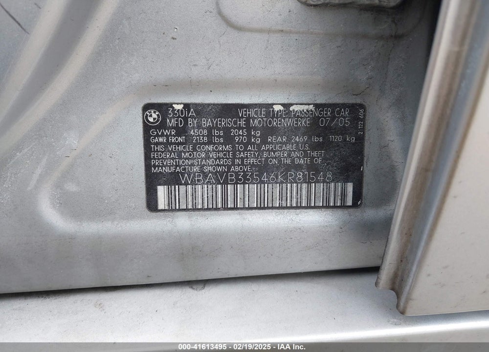 2006 BMW 330 VIN: WBAVB33546KR81548