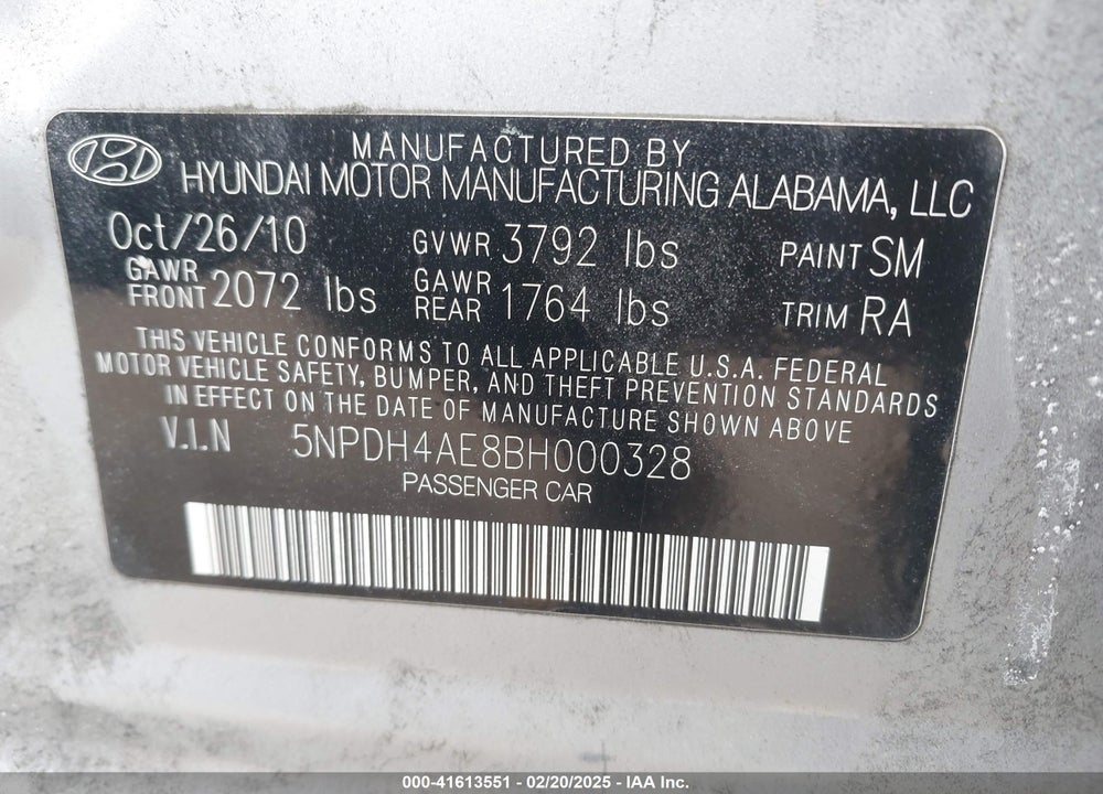 2011 HYUNDAI ELANTRA VIN: 5NPDH4AE8BH000328