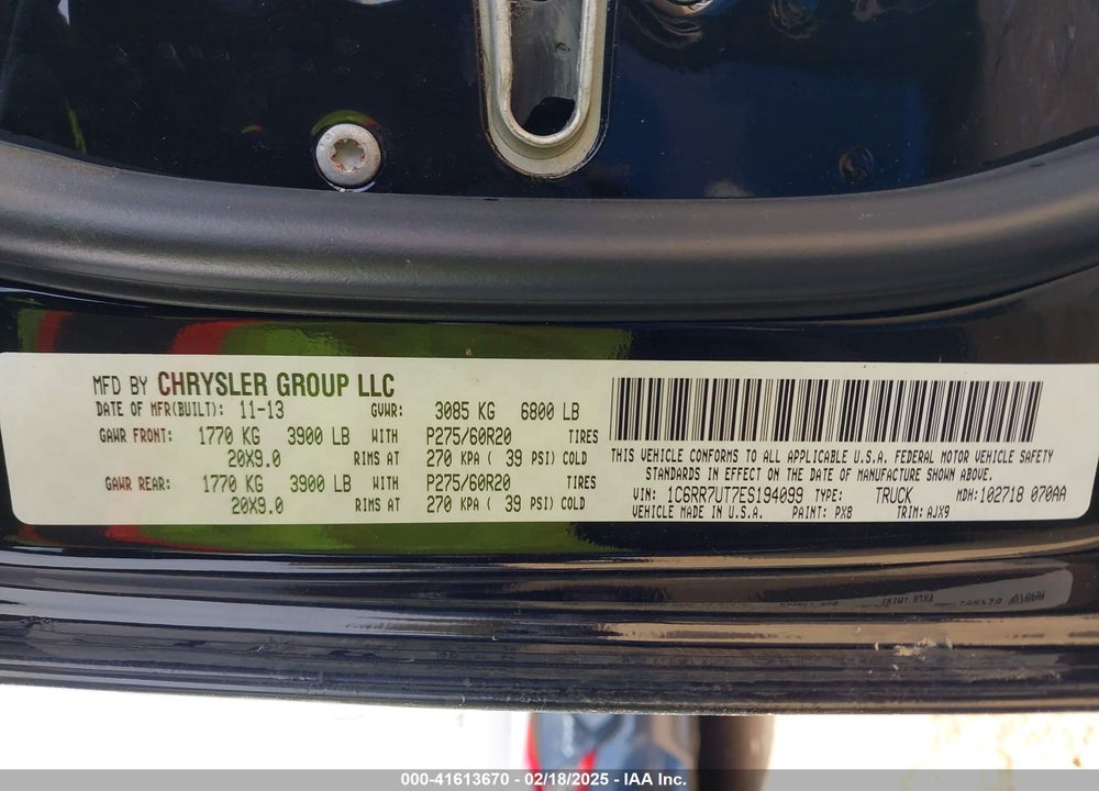 2014 RAM 1500 VIN: 1C6RR7UT7ES194099