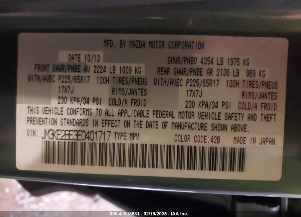 2014 MAZDA CX-5 SPORT VIN: JM3KE2BE3E0401717