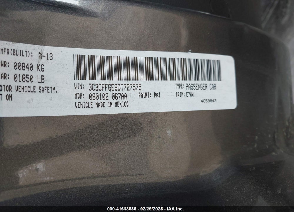 2013 FIAT 500E VIN: 3C3CFFGE6DT727575