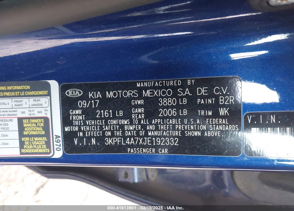 2018 KIA FORTE VIN: 3KPFL4A7XJE192332