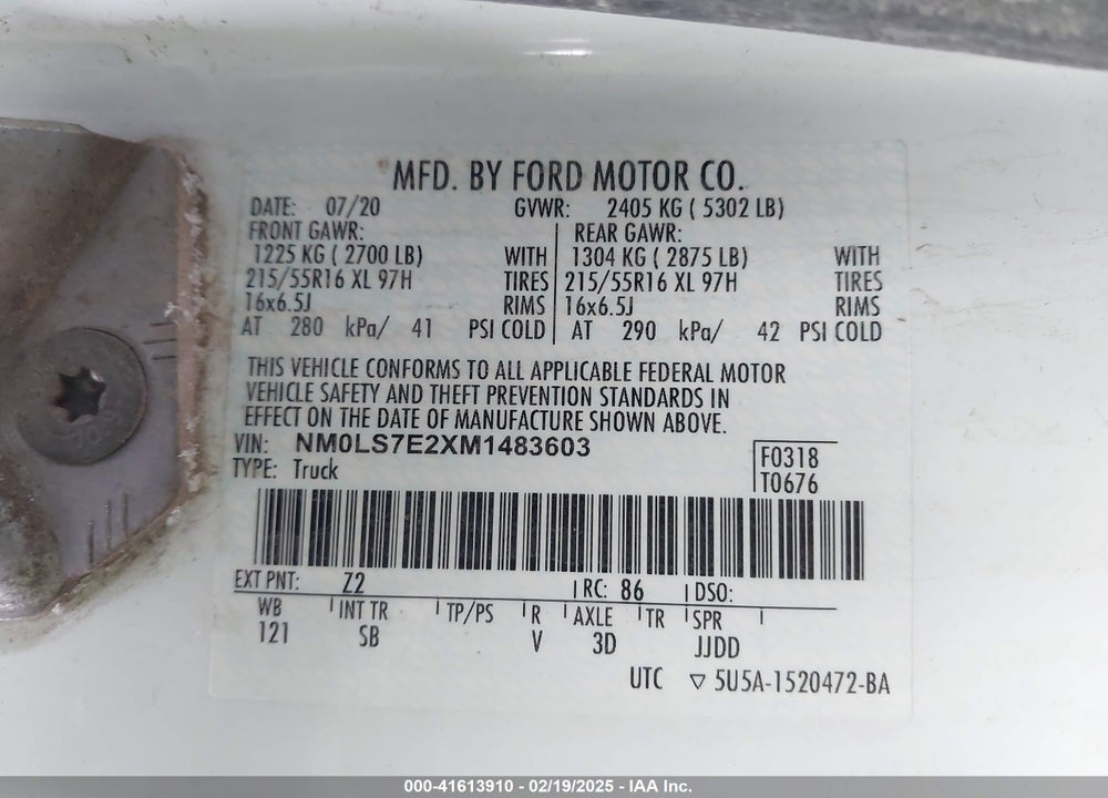 2021 FORD TRANSIT CONNECT XL CARGO VAN VIN: NM0LS7E2XM1483603