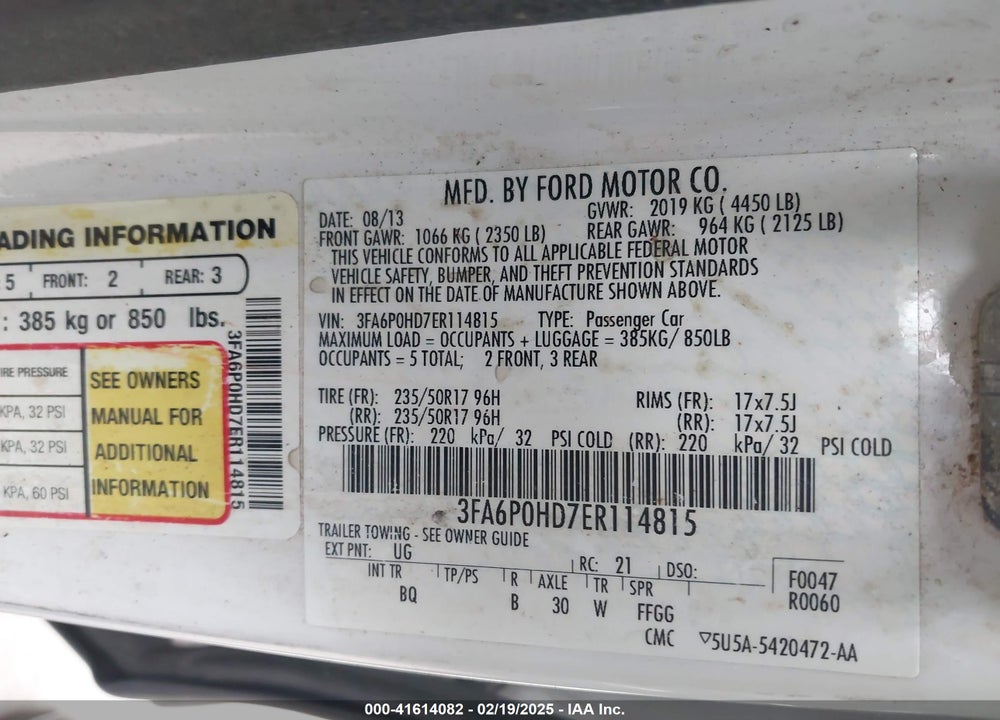 2014 FORD FUSION VIN: 3FA6P0HD7ER114815