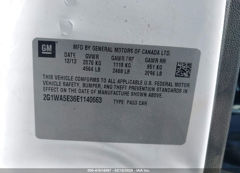 2014 CHEVROLET IMPALA LIMITED VIN: 2G1WA5E36E1140663