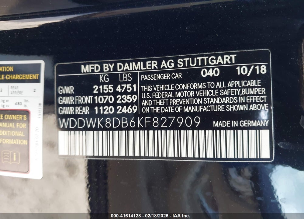 2019 MERCEDES-BENZ C 300 VIN: WDDWK8DB6KF827909