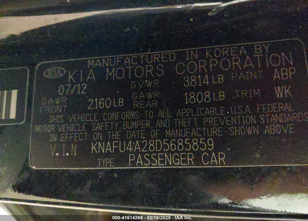 2013 KIA FORTE VIN: KNAFU4A28D5685859