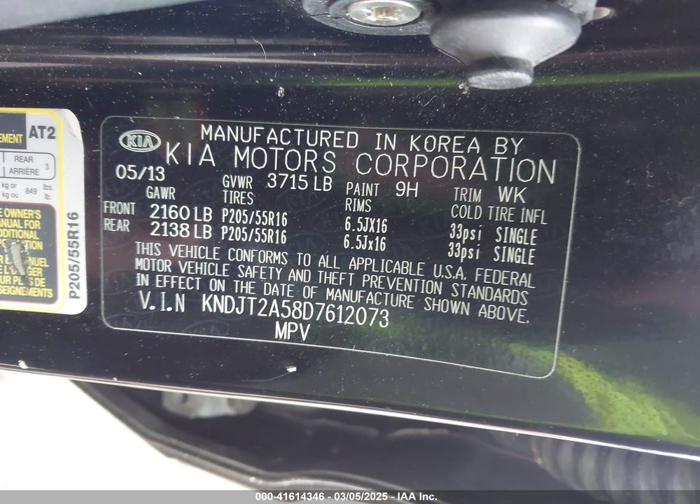 2013 KIA SOUL VIN: KNDJT2A58D7612073