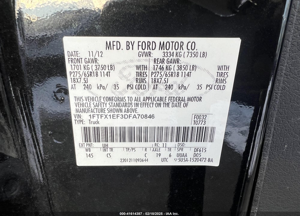 2013 FORD F150 VIN: 1FTFX1EF3DFA70846