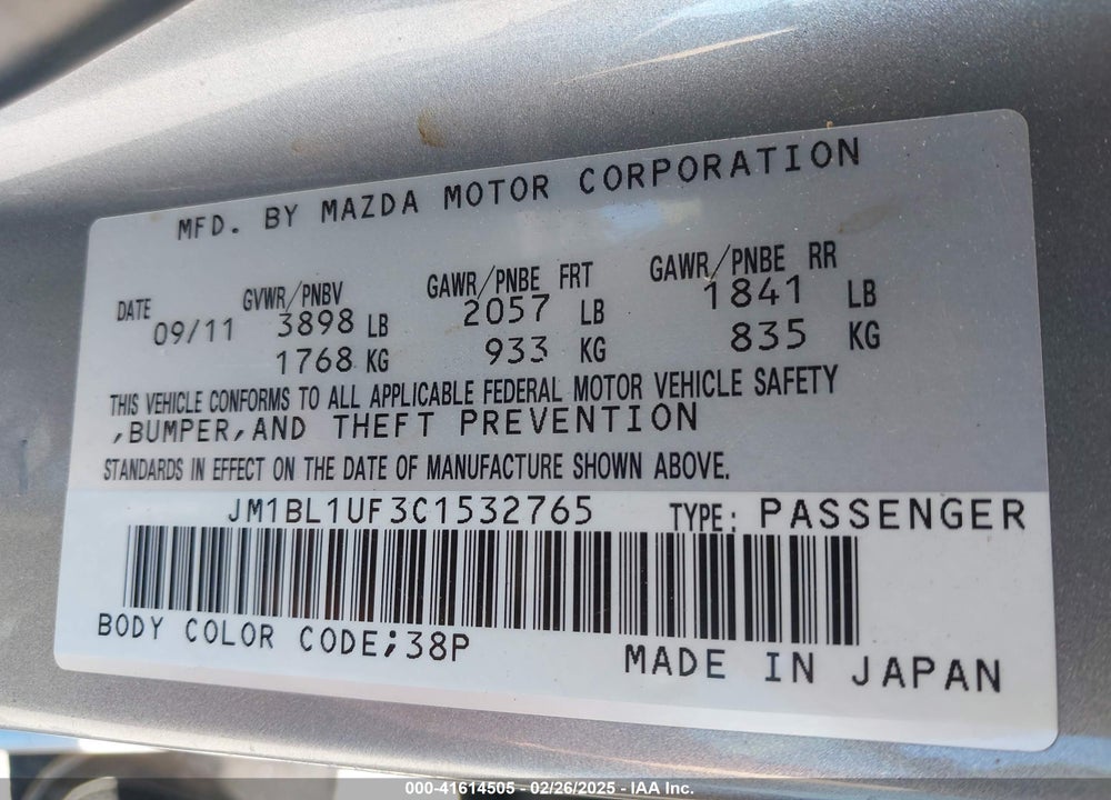 2012 MAZDA 3 I SPORT VIN: JM1BL1UF3C1532765