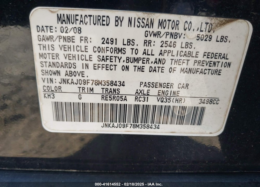 2008 INFINITI EX35 JOURNEY VIN: JNKAJ09F78M358434