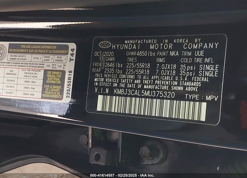 2021 HYUNDAI TUCSON VIN: KM8J3CAL5MU375320